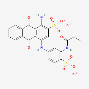 molecular formula C23H17K2N3O9S2 B13778930 Dipotassium 1-amino-9,10-dihydro-9,10-dioxo-4-((3-((1-oxopropyl)amino)-4-sulphonatophenyl)amino)anthracene-2-sulphonate CAS No. 84852-26-6