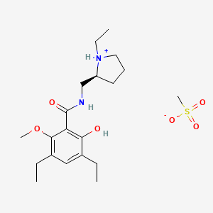 molecular formula C20H34N2O6S B13778934 Benzamide, 3,5-diethyl-N-((1-ethyl-2-pyrrolidinyl)methyl)-2-hydroxy-6-methoxy-, (S)-, monomethanesulfonate (salt) CAS No. 89020-43-9