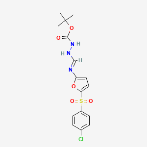 molecular formula C16H18ClN3O5S B13778989 Hydrazinecarboxylic acid, 2-((5-((4-(chlorophenyl)sulfonyl)-2-furanyl)iminomethyl)-, 1,1-dimethyl ester CAS No. 75745-76-5