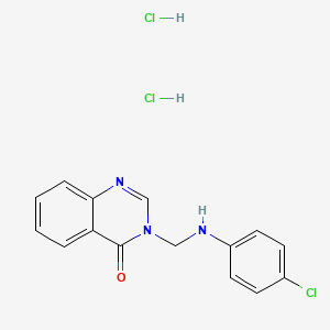 molecular formula C15H14Cl3N3O B13779015 4(3H)-Quinazolinone, 3-(((4-chlorophenyl)amino)methyl)-, dihydrochloride CAS No. 75159-48-7