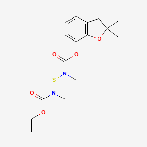 molecular formula C16H22N2O5S B13779057 Benzofuran, 2,3-dihydro-2,2-dimethyl-7-(N-(N-methyl-N-ethoxycarbonylaminothio)-N-methylcarbamoyloxy)- CAS No. 65907-27-9