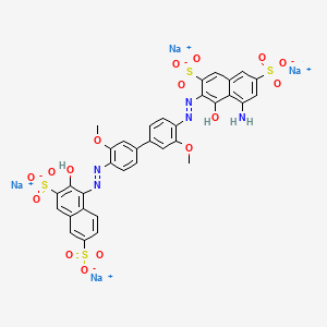 molecular formula C34H23N5Na4O16S4 B13779157 Tetrasodium 5-amino-4-hydroxy-3-((4'-((2-hydroxy-3,6-disulphonato-1-naphthyl)azo)-3,3'-dimethoxy(1,1'-biphenyl)-4-yl)azo)naphthalene-2,7-disulphonate CAS No. 68084-09-3