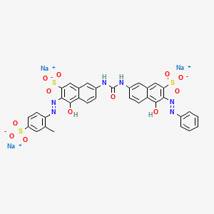 molecular formula C34H23N6Na3O12S3 B13779225 Trisodium 4-hydroxy-7-[[[[5-hydroxy-6-[(2-methyl-4-sulphonatophenyl)azo]-7-sulphonato-2-naphthyl]amino]carbonyl]amino]-3-(phenylazo)naphthalene-2-sulphonate CAS No. 84045-67-0