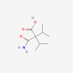 molecular formula C9H17NO3 B13779312 Butanoic acid, 2-(aminocarbonyl)-3-methyl-2-(1-methylethyl)- CAS No. 7499-15-2