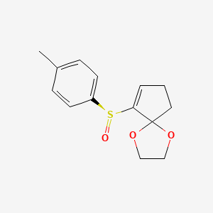 molecular formula C14H16O3S B13779466 (S)-(+)-2-(p-Toluenesulfinyl)-2-cyclopentenone ethyleneketal 