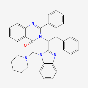 molecular formula C35H33N5O B13779889 4(3H)-Quinazolinone, 2-phenyl-3-(2-phenyl-1-(1-(1-piperidinylmethyl)-1H-benzimidazol-2-yl)ethyl)- CAS No. 91045-34-0