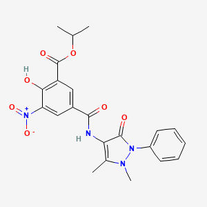 molecular formula C22H22N4O7 B13780011 Isophthalamic acid, N-antipyrinyl-4-hydroxy-5-nitro-, isopropyl ester CAS No. 95136-49-5