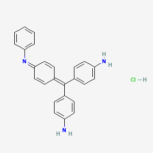molecular formula C25H22ClN3 B13780102 Benzenamine, 4-[(4-aminophenyl)(4-imino-2,5-cyclohexadien-1-ylidene)methyl]-N-phenyl-, monohydrochloride CAS No. 68966-31-4