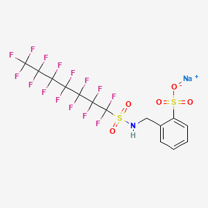 molecular formula C14H7F15NNaO5S2 B13780117 ((((Pentadecafluoroheptyl)sulfonyl)amino)methyl)benzenesulfonic acid, sodium salt CAS No. 68299-29-6