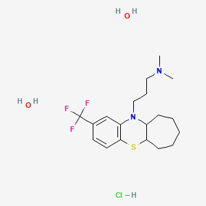 molecular formula C19H32ClF3N2O2S B13780200 Benzo(b)cyclohepta(e)(1,4)thiazine, 5a,6,7,8,9.10,10a,11-octahydro-11-(3-(dimethylamino)propyl)-2-trifluoromethyl-, hydrochloride, dihydrate CAS No. 63917-55-5
