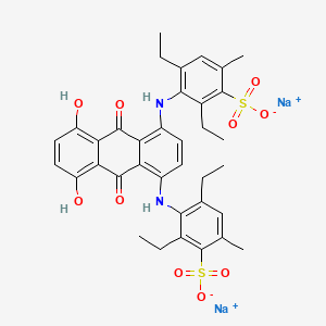 molecular formula C36H36N2Na2O10S2 B13780564 Benzenesulfonic acid, 3,3'-((9,10-dihydro-5,8-dihydroxy-9,10-dioxo-1,4-anthracenediyl)diimino)bis(2,4-diethyl-6-methyl-, disodium salt CAS No. 72749-82-7