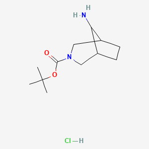 molecular formula C12H23ClN2O2 B1378069 8-Amino-3-aza-bicyclo[3.2.1]octane-3-carboxylic acid tert-butyl ester hydrochloride CAS No. 1427195-31-0