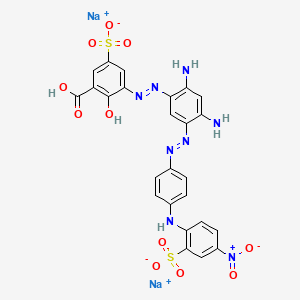 molecular formula C25H18N8Na2O11S2 B13780853 Disodium hydrogen 3-((2,4-diamino-5-((4-((4-nitro-2-sulphonatophenyl)amino)phenyl)azo)phenyl)azo)-5-sulphonatosalicylate CAS No. 94825-14-6