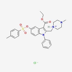 molecular formula C30H34ClN3O5S B13780930 Ethyl 5-(4-methylphenyl)sulfonyloxy-2-[(4-methylpiperazin-1-ium-1-yl)methyl]-1-phenylindole-3-carboxylate;chloride CAS No. 88461-84-1