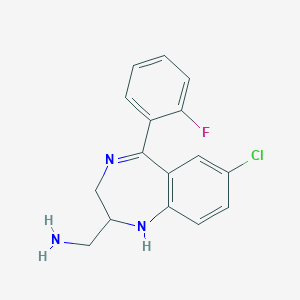 molecular formula C16H15ClFN3 B137810 7-Chloro-5-(2-fluorophenyl)-2,3-dihydro-1h-1,4-benzodiazepine-2-methanamine CAS No. 1216629-00-3
