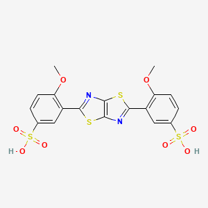 molecular formula C18H14N2O8S4 B13781022 Benzenesulfonic acid, thiazolo(5,4-d)thiazole-2,5-diylbis(methoxy- CAS No. 66182-97-6