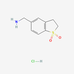 molecular formula C9H12ClNO2S B1378112 5-(Aminomethyl)-2,3-dihydro-1lambda6-benzothiophene-1,1-dione hydrochloride CAS No. 1384429-07-5