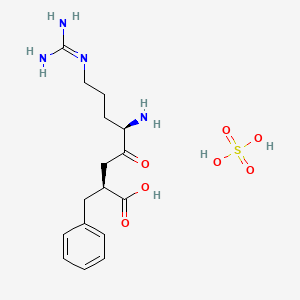 molecular formula C16H26N4O7S B13781201 (2R,5S)-5-Amino-8-guanidino-4-oxo-2-phenylmethyloctanoic acid sulfate 
