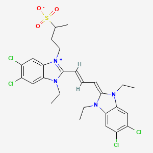 molecular formula C27H30Cl4N4O3S B13781284 5,6-Dichloro-2-(3-(5,6-dichloro-1,3-diethyl-1,3-dihydro-2H-benzimidazol-2-ylidene)-1-propenyl)-1-ethyl-3-(3-sulphonatobutyl)-1H-benzimidazolium CAS No. 28118-10-7