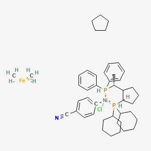 molecular formula C45H66ClFeNNiP2+ B13781431 Chloro(4-cyanophenyl)[(R)-1-[(S)-2-(dicyclohexylphosphino)ferrocenyl]ethyldiphenylphosphine]nickel(II) 