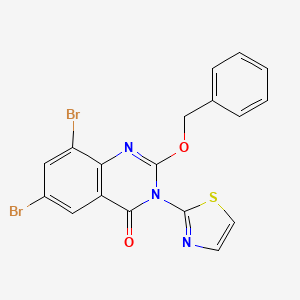 molecular formula C18H11Br2N3O2S B13781540 4(3H)-Quinazolinone, 6,8-dibromo-2-(phenylmethoxy)-3-(2-thiazolyl)- CAS No. 85178-79-6