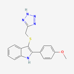 molecular formula C17H15N5OS B13781649 1H-Indole, 2-(4-methoxyphenyl)-3-((1H-tetrazol-5-ylmethyl)thio)- CAS No. 66355-01-9