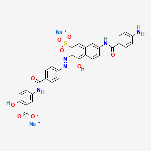 molecular formula C31H21N5Na2O9S B13781698 Disodium 5-((4-((6-((4-aminobenzoyl)amino)-1-hydroxy-3-sulphonato-2-naphthyl)azo)benzoyl)amino)salicylate CAS No. 6771-94-4