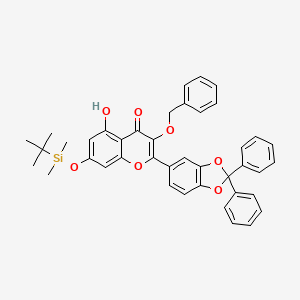 molecular formula C41H38O7Si B13781809 7-[Tert-butyl(dimethyl)silyl]oxy-2-(2,2-diphenyl-1,3-benzodioxol-5-yl)-5-hydroxy-3-phenylmethoxychromen-4-one 