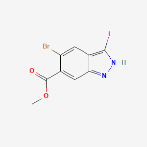 molecular formula C9H6BrIN2O2 B1378189 5-Bromo-3-iodo-1H-indazole-6-carboxylic acid methyl ester CAS No. 1352393-79-3