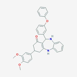 molecular formula C33H30N2O4 B137819 9-(3,4-Dimethoxyphenyl)-6-(3-phenoxyphenyl)-5,6,8,9,10,11-hexahydrobenzo[b][1,4]benzodiazepin-7-one CAS No. 297157-92-7