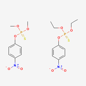 molecular formula C18H24N2O10P2S2 B13781907 Diethoxy-(4-nitrophenoxy)-sulfanylidene-lambda5-phosphane;dimethoxy-(4-nitrophenoxy)-sulfanylidene-lambda5-phosphane CAS No. 8003-98-3