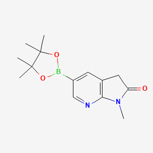 molecular formula C14H19BN2O3 B1378200 1-methyl-5-(4,4,5,5-tetramethyl-1,3,2-dioxaborolan-2-yl)-1,3-dihydro-2H-pyrrolo[2,3-b]pyridin-2-one CAS No. 1487357-03-8
