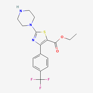 molecular formula C17H18F3N3O2S B13782007 Ethyl 2-piperazine-4-(4-trifluoromethyl)phenyl thiazole-5-carboxylate 