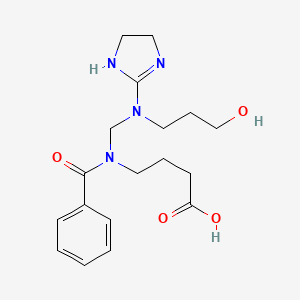 molecular formula C18H26N4O4 B13782044 Butyric acid, 4-(benzoyl(((4,5-dihydro-1H-imidazol-2-yl)(3-hydroxypropyl)amino)methyl)amino)- CAS No. 81186-17-6