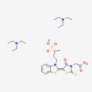 molecular formula C28H46N4O6S4 B13782066 4-Oxo-5-(3-(3-sulfobutyl)-2-(3H)-benzothiazolidene)-2-thioxo-3-thiazolidine acetic acid triethylamine salt 