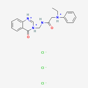 molecular formula C19H23Cl3N4O2 B13782141 Acetamide, N-(3,4-dihydro-4-oxo-3-quinazolinylmethyl)-2-(N-ethylanilino)-, trihydrochloride CAS No. 70395-18-5