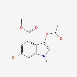 molecular formula C12H10BrNO4 B1378227 3-Acetoxy-6-bromo-indole-4-methylcarboxylate CAS No. 1227270-87-2