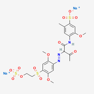 molecular formula C22H25N3Na2O14S3 B13782539 Benzenesulfonic acid, 4-((2-((2,5-dimethoxy-4-((2-(sulfooxy)ethyl)sulfonyl)phenyl)azo)-1,3-dioxobutyl)amino)-5-methoxy-2-methyl-, sodium salt CAS No. 94158-87-9