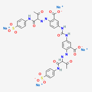 molecular formula C35H26N8Na4O15S2 B13782602 Benzoic acid, 3,3'-(carbonyldiimino)bis(6-((2-oxo-1-(((4-sulfophenyl)amino)carbonyl)propyl)azo)-, tetrasodium salt CAS No. 72749-85-0