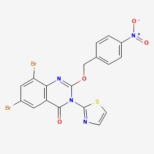 molecular formula C18H10Br2N4O4S B13782658 4(3H)-Quinazolinone, 6,8-dibromo-2-((4-nitrophenyl)methoxy)-3-(2-thiazolyl)- CAS No. 85178-78-5