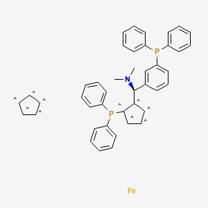 molecular formula C43H39FeNP2 B13782668 (S)-(+)-[(S)-2-Diphenylphosphinoferrocenyl](N,N-dimethylamino)(2-diphenylphosphinophenyl)methane,min. 97% taniaphos 
