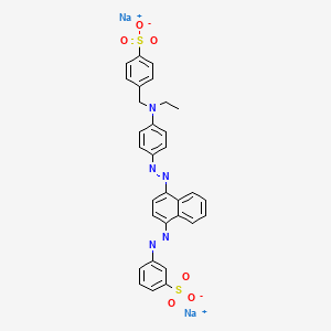 molecular formula C31H25N5Na2O6S2 B13782921 3-((4-((4-(Ethyl((4-sulphophenyl)methyl)amino)phenyl)azo)-1-naphthyl)azo)benzenesulphonic acid, sodium salt CAS No. 94109-01-0