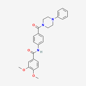 molecular formula C26H27N3O4 B13783107 Benzamide, 3,4-dimethoxy-N-(4-((4-phenyl-1-piperazinyl)carbonyl)phenyl)- CAS No. 89767-62-4