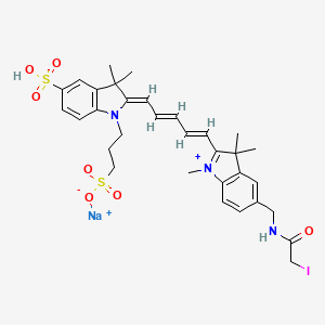 molecular formula C32H38IN3NaO7S2+ B13783234 sodium;3-[(2Z)-2-[(2E,4E)-5-[5-[[(2-iodoacetyl)amino]methyl]-1,3,3-trimethylindol-1-ium-2-yl]penta-2,4-dienylidene]-3,3-dimethyl-5-sulfoindol-1-yl]propane-1-sulfonate 