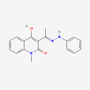 molecular formula C18H17N3O2 B13783771 3-[(E)-N-anilino-C-methylcarbonimidoyl]-4-hydroxy-1-methylquinolin-2-one 