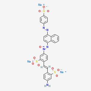 molecular formula C30H20N5Na3O10S3 B13783783 Trisodium 2-(2-(4-amino-2-sulphonatophenyl)vinyl)-5-((4-((4-sulphonatophenyl)azo)-1-naphthyl)-NNO-azoxy)benzenesulphonate CAS No. 93964-17-1