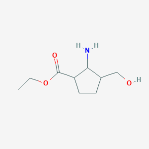 molecular formula C9H17NO3 B13783857 Ethyl 2-amino-3-(hydroxymethyl)cyclopentanecarboxylate 
