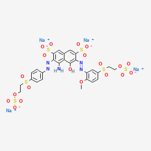 molecular formula C27H23N5Na4O20S6 B13783887 Tetrasodium 4-amino-5-hydroxy-6-((2-methoxy-5-((2-(sulphonatooxy)ethyl)sulphonyl)phenyl)azo)-3-((4-((2-(sulphonatooxy)ethyl)sulphonyl)phenyl)azo)naphthalene-2,7-disulphonate CAS No. 93951-21-4