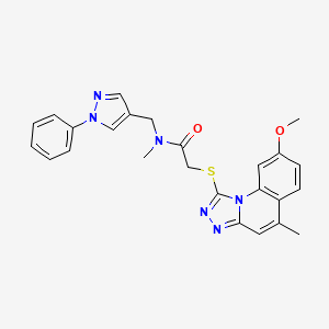 molecular formula C25H24N6O2S B13784037 Acetamide,2-[(8-methoxy-5-methyl[1,2,4]triazolo[4,3-a]quinolin-1-yl)thio]-n-methyl-n-[(1-phenyl-1h-pyrazol-4-yl)methyl]- 
