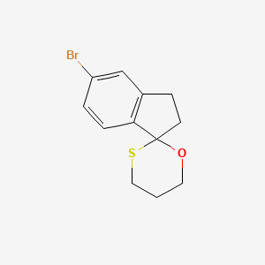 molecular formula C12H13BrOS B13784411 5-Bromo-spiro[indan-2,2'-(1,3-oxathiane)] 